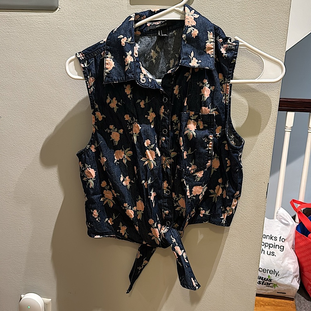 Fun denim and floral top